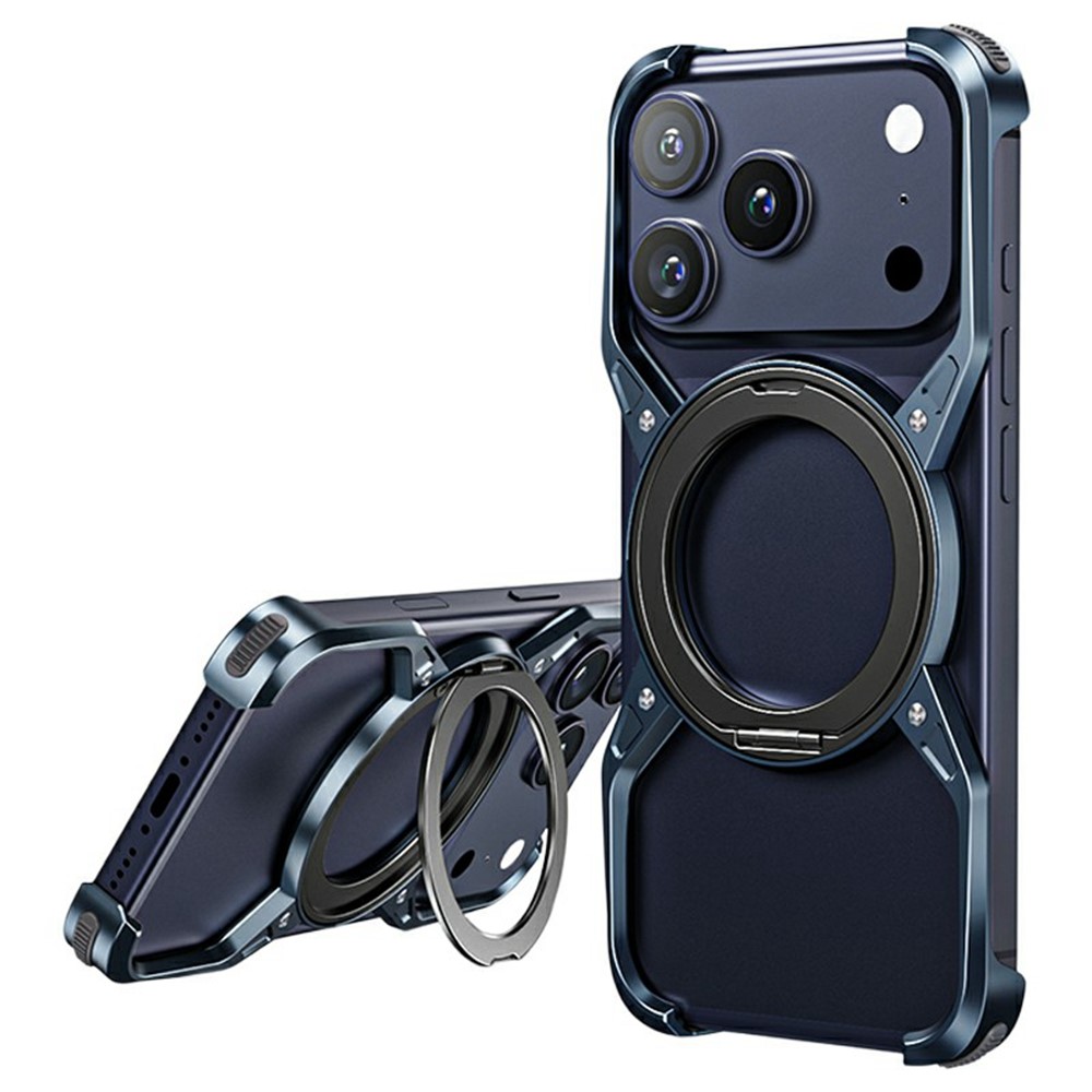 For iPhone 17 Pro Case Kickstand Frameless Aluminum Alloy Bumper Phone Cover - Blue