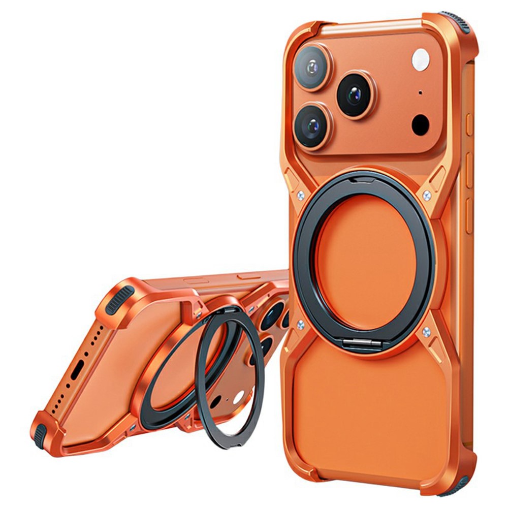 For iPhone 17 Pro Max Case Kickstand Frameless Aluminum Alloy Bumper Phone Cover - Orange