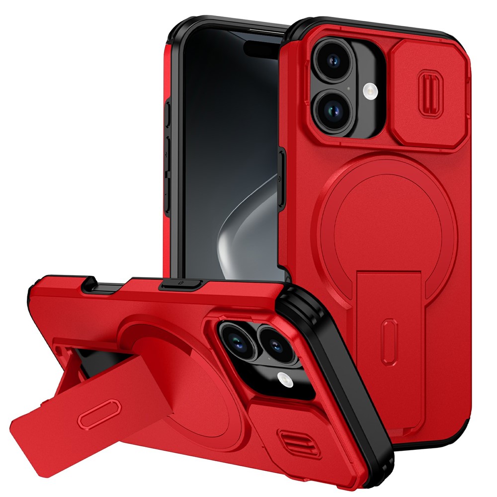 Bulk Purchasing For iPhone 17 Magnetic Phone Case PC + TPU Cover with Hidden Kickstand and Sliding Camera Cover - Red