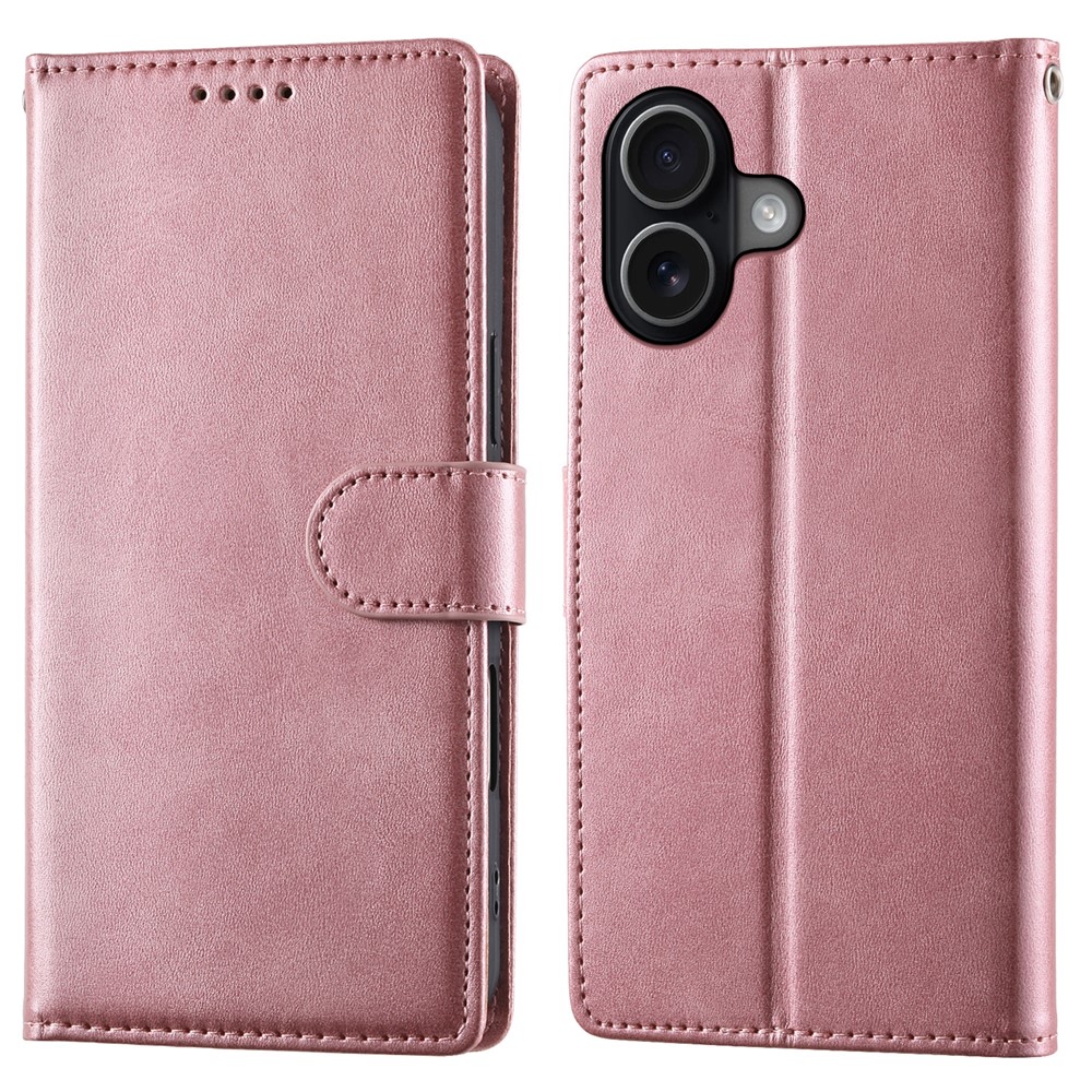 For iPhone 17 Case Stand Wallet Calf Texture PU Leather Flip Phone Cover with Wrist Strap - Pink