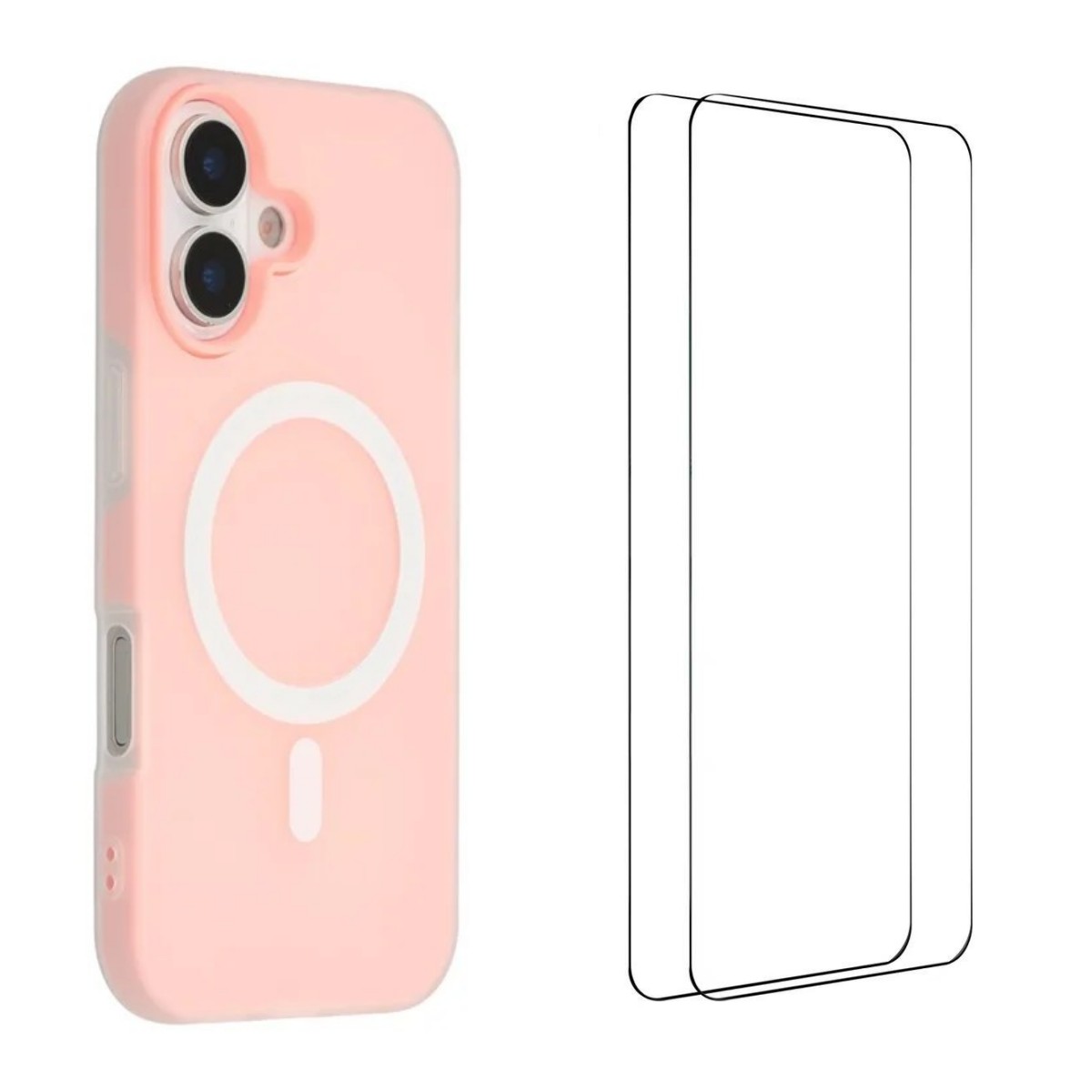For iPhone 16 Magnetic Case WANLONFENG ML Series Matte PC TPU Phone Cover Large Cutouts with 2Pcs Screen Film - Pink