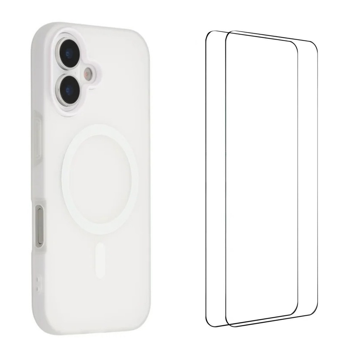 For iPhone 16 Magnetic Case WANLONFENG ML Series Matte PC TPU Phone Cover Large Cutouts with 2Pcs Screen Film - White