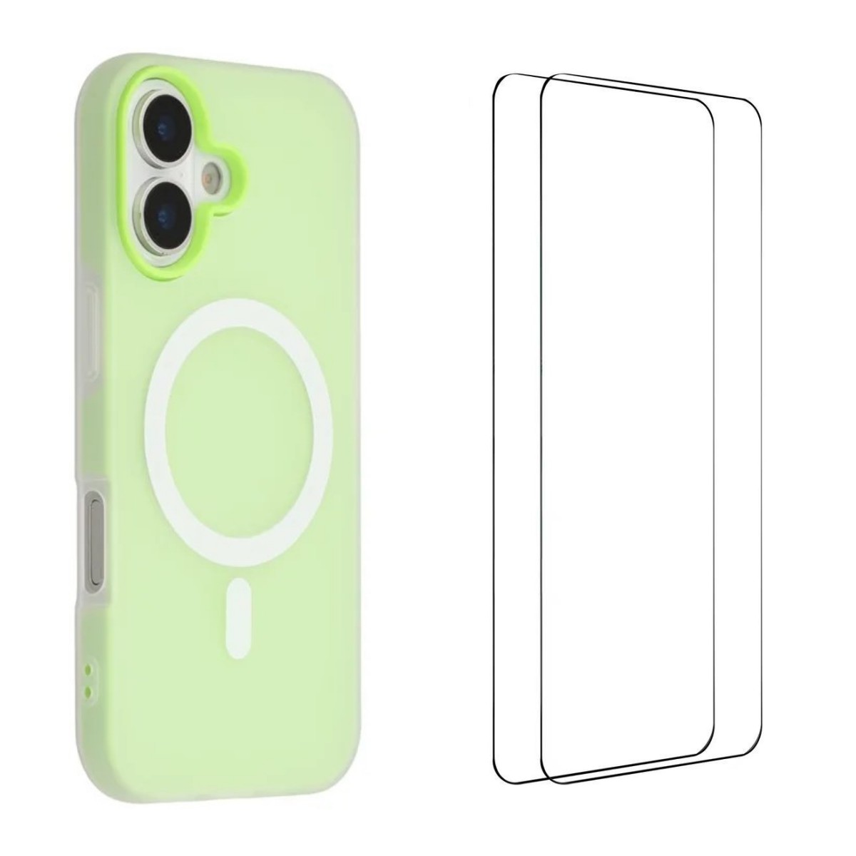 For iPhone 16 Magnetic Case WANLONFENG ML Series Matte PC TPU Phone Cover Large Cutouts with 2Pcs Screen Film - Green