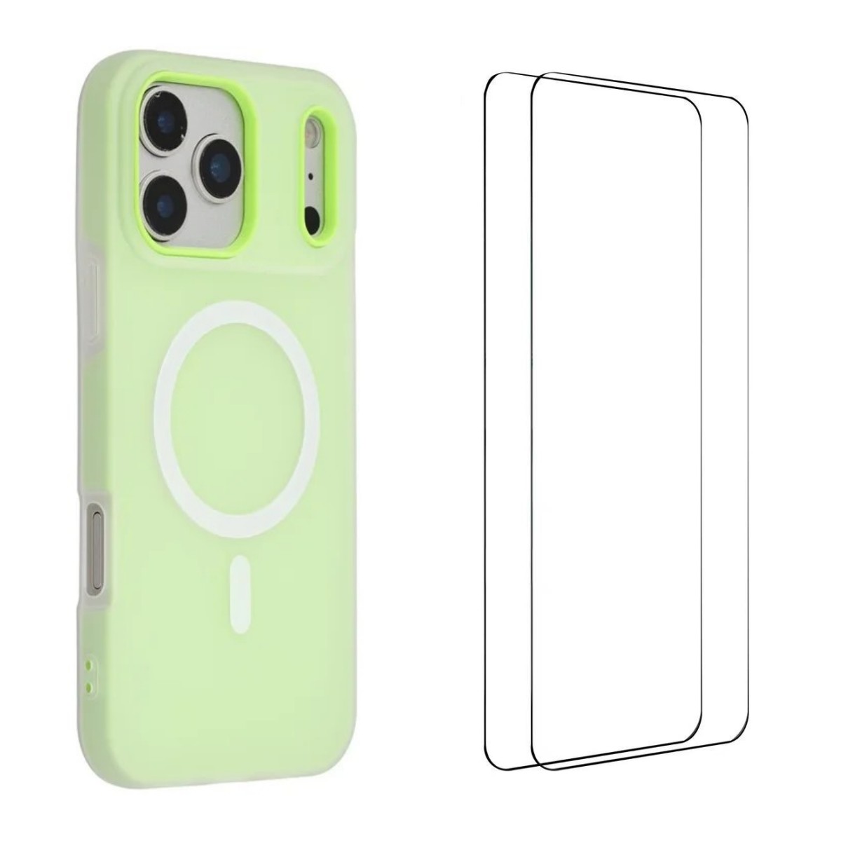 For iPhone 17 Pro Max Magnetic Case WANLONFENG ML Series Matte PC TPU Phone Cover Large Cutouts with 2Pcs Screen Film - Green