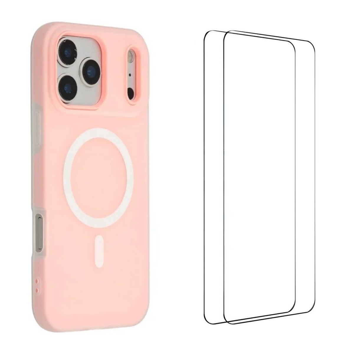 For iPhone 17 Pro Magnetic Case WANLONFENG ML Series Matte PC TPU Phone Cover Large Cutouts with 2Pcs Screen Film - Pink