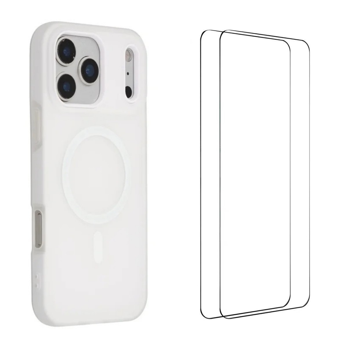 For iPhone 17 Pro Magnetic Case WANLONFENG ML Series Matte PC TPU Phone Cover Large Cutouts with 2Pcs Screen Film - White