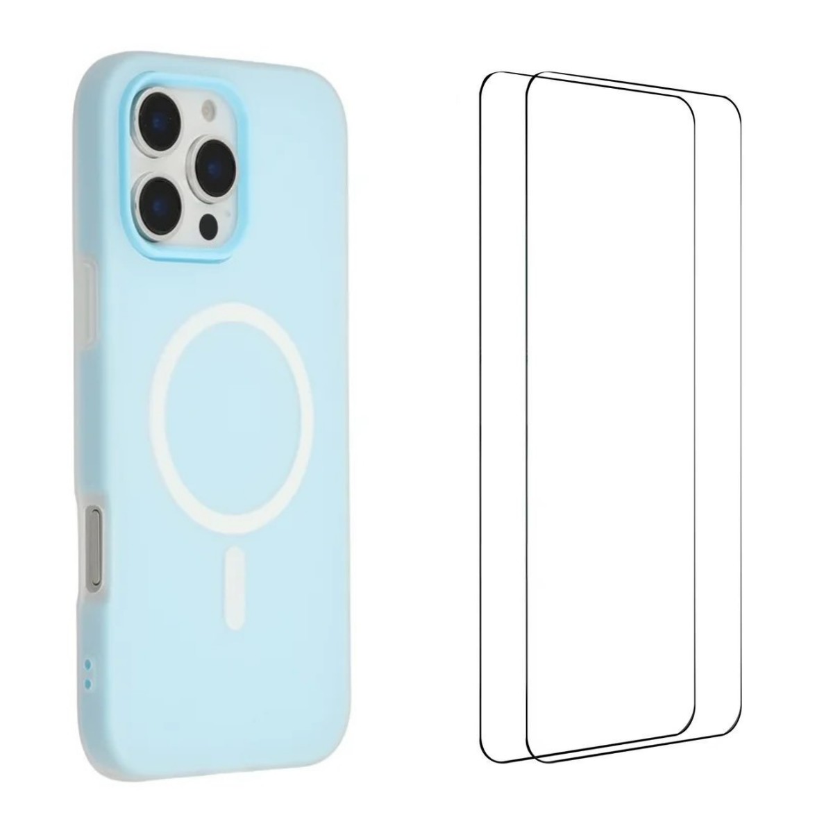 For iPhone 16 Pro Magnetic Case WANLONFENG ML Series Matte PC TPU Phone Cover Large Cutouts with 2Pcs Screen Film - Blue