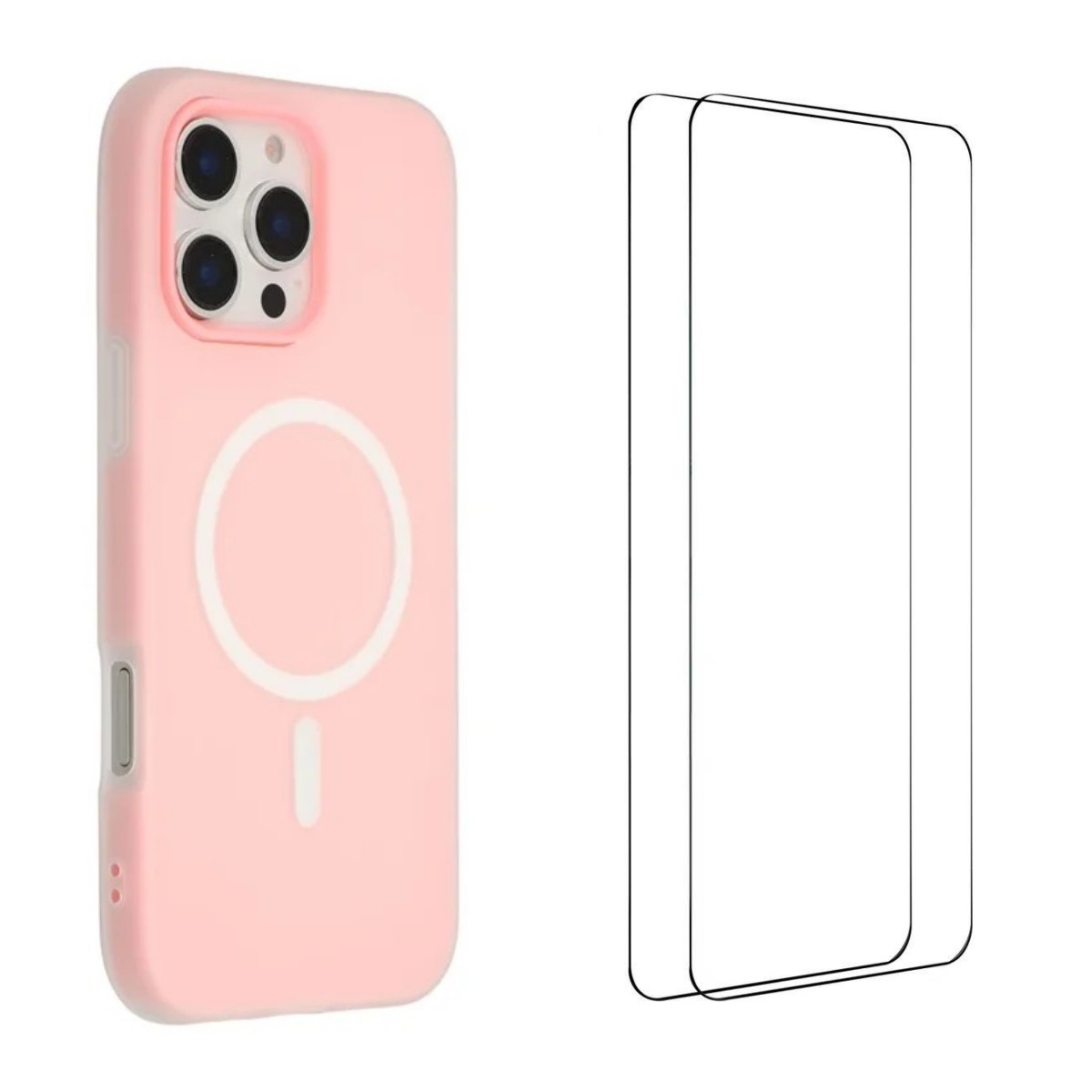 For iPhone 16 Pro Max Magnetic Case WANLONFENG ML Series Matte PC TPU Phone Cover Large Cutouts with 2Pcs Screen Film - Pink