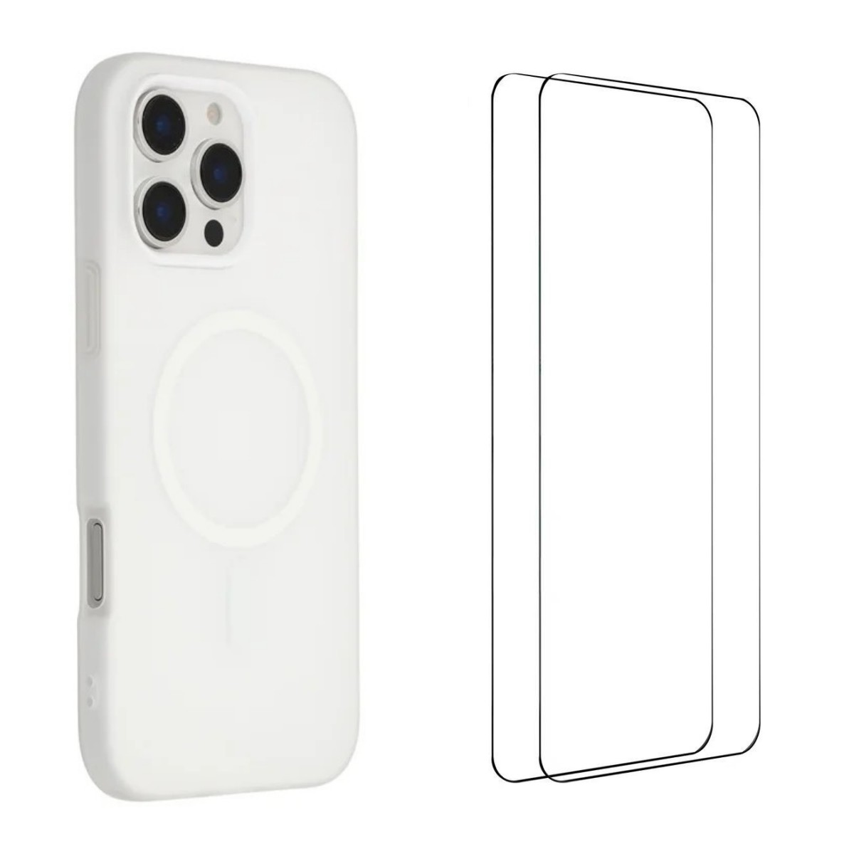 For iPhone 16 Pro Max Magnetic Case WANLONFENG ML Series Matte PC TPU Phone Cover Large Cutouts with 2Pcs Screen Film - White