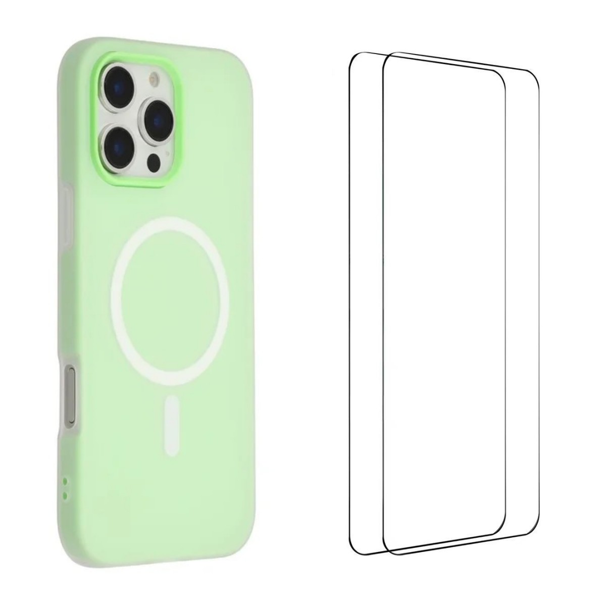 For iPhone 16 Pro Max Magnetic Case WANLONFENG ML Series Matte PC TPU Phone Cover Large Cutouts with 2Pcs Screen Film - Green