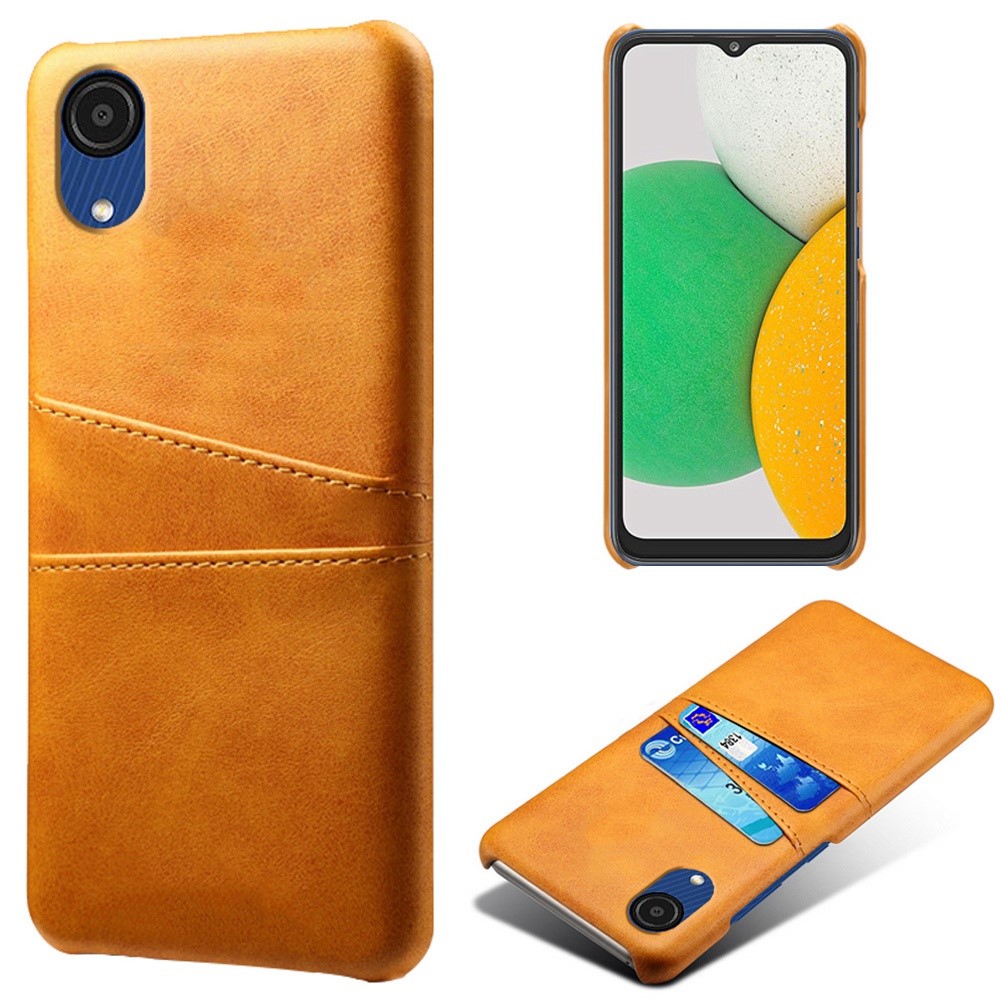 For Samsung Galaxy A23e Scratch Resistance Dual Card Slots Holder Protective Phone Case PU Leather Coated Hard PC Phone Shell - Orange-1