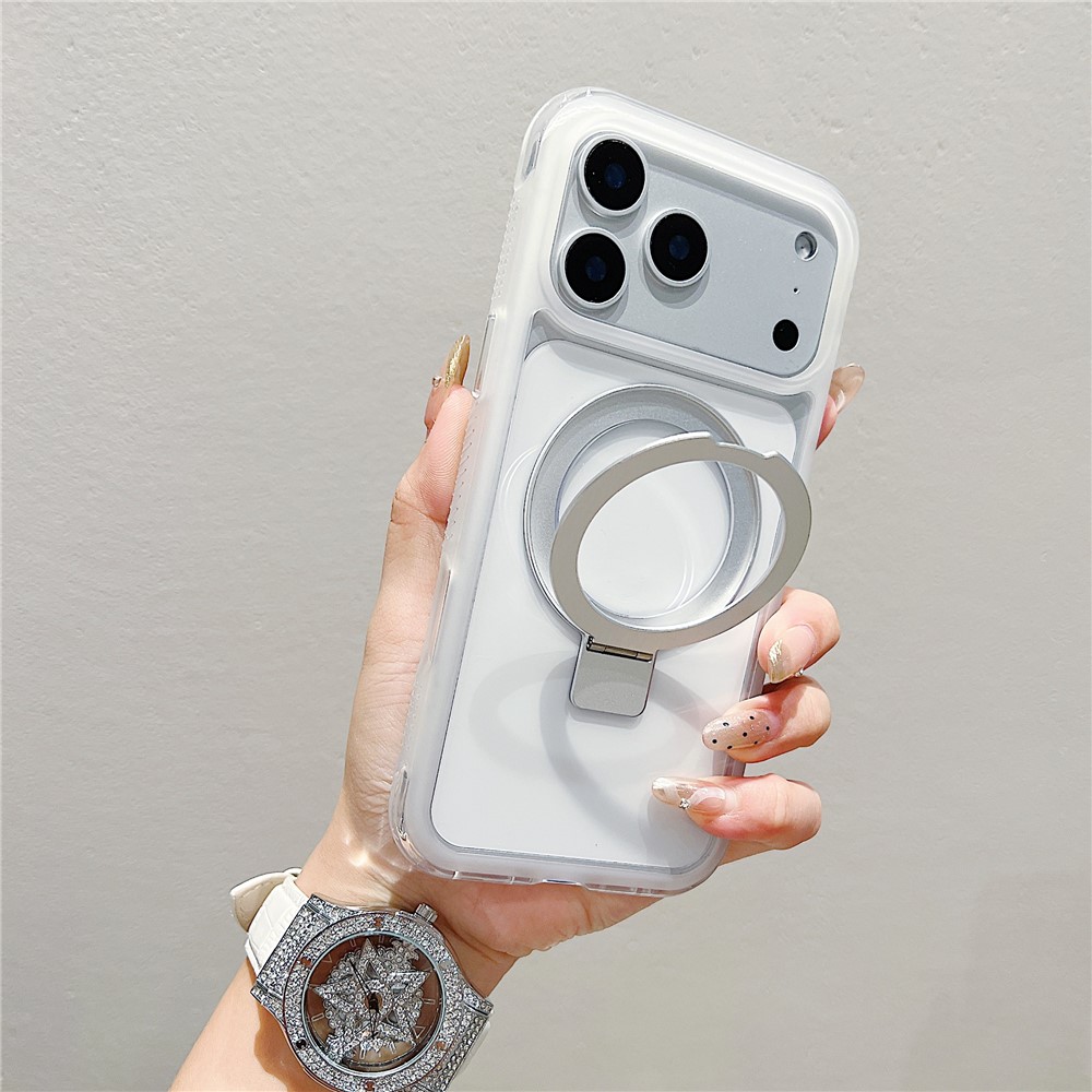 For iPhone 17 Pro Case Compatible with MagSafe Kickstand Clear TPU PC Phone Back Cover - White