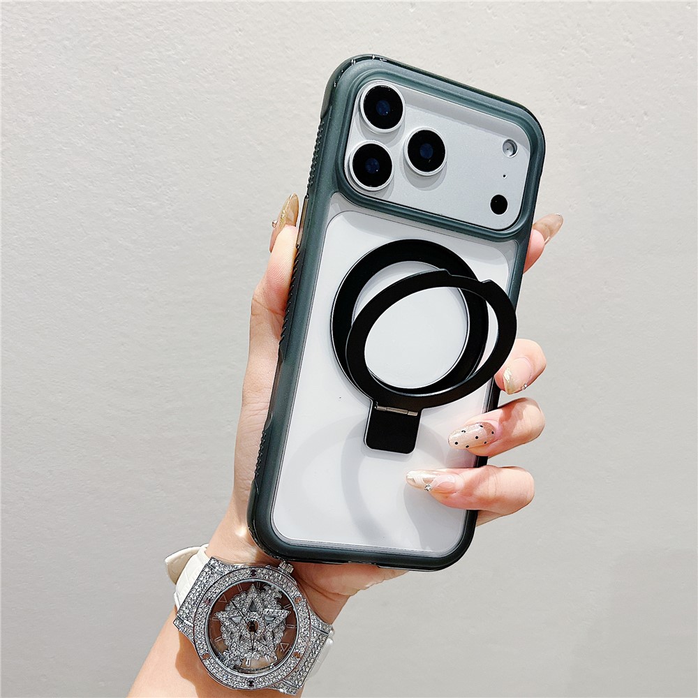 For iPhone 17 Pro Case Compatible with MagSafe Kickstand Clear TPU PC Phone Back Cover - Black