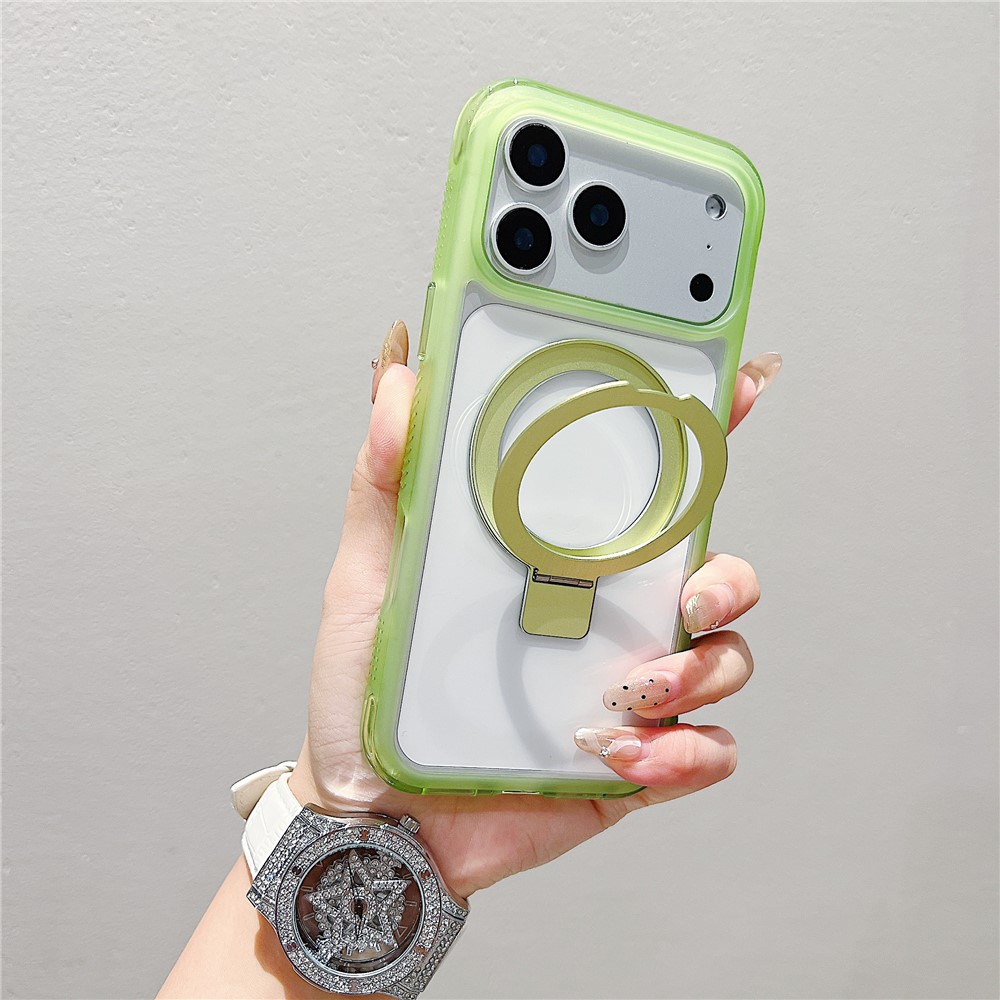 For iPhone 17 Pro Case Compatible with MagSafe Kickstand Clear TPU PC Phone Back Cover - Matcha Green