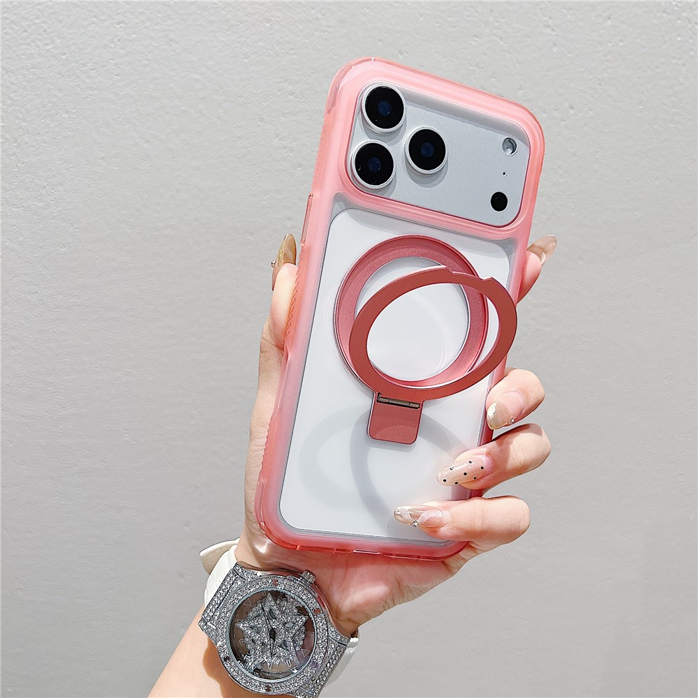 For iPhone 17 Pro Case Compatible with MagSafe Kickstand Clear TPU PC Phone Back Cover - Pink