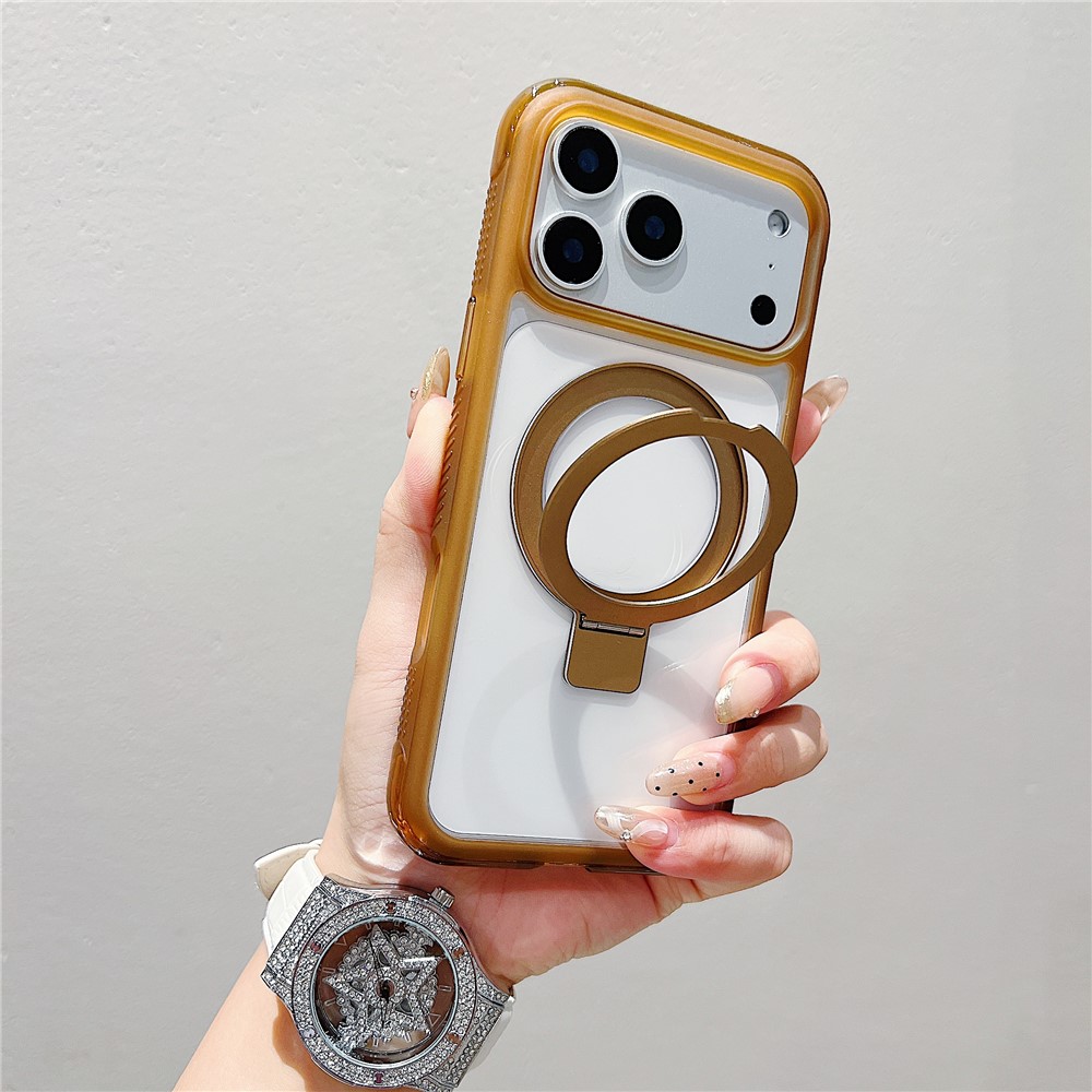 For iPhone 17 Pro Case Compatible with MagSafe Kickstand Clear TPU PC Phone Back Cover - Coffee