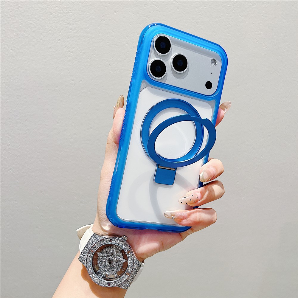 For iPhone 17 Pro Max Case Compatible with MagSafe Kickstand Clear TPU PC Phone Back Cover - Dark Blue