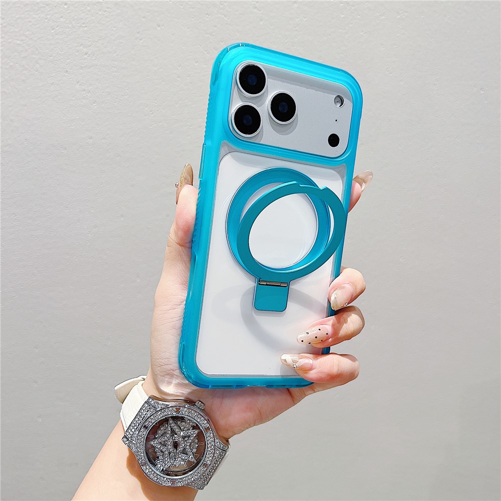 For iPhone 17 Pro Max Case Compatible with MagSafe Kickstand Clear TPU PC Phone Back Cover - Sky Blue