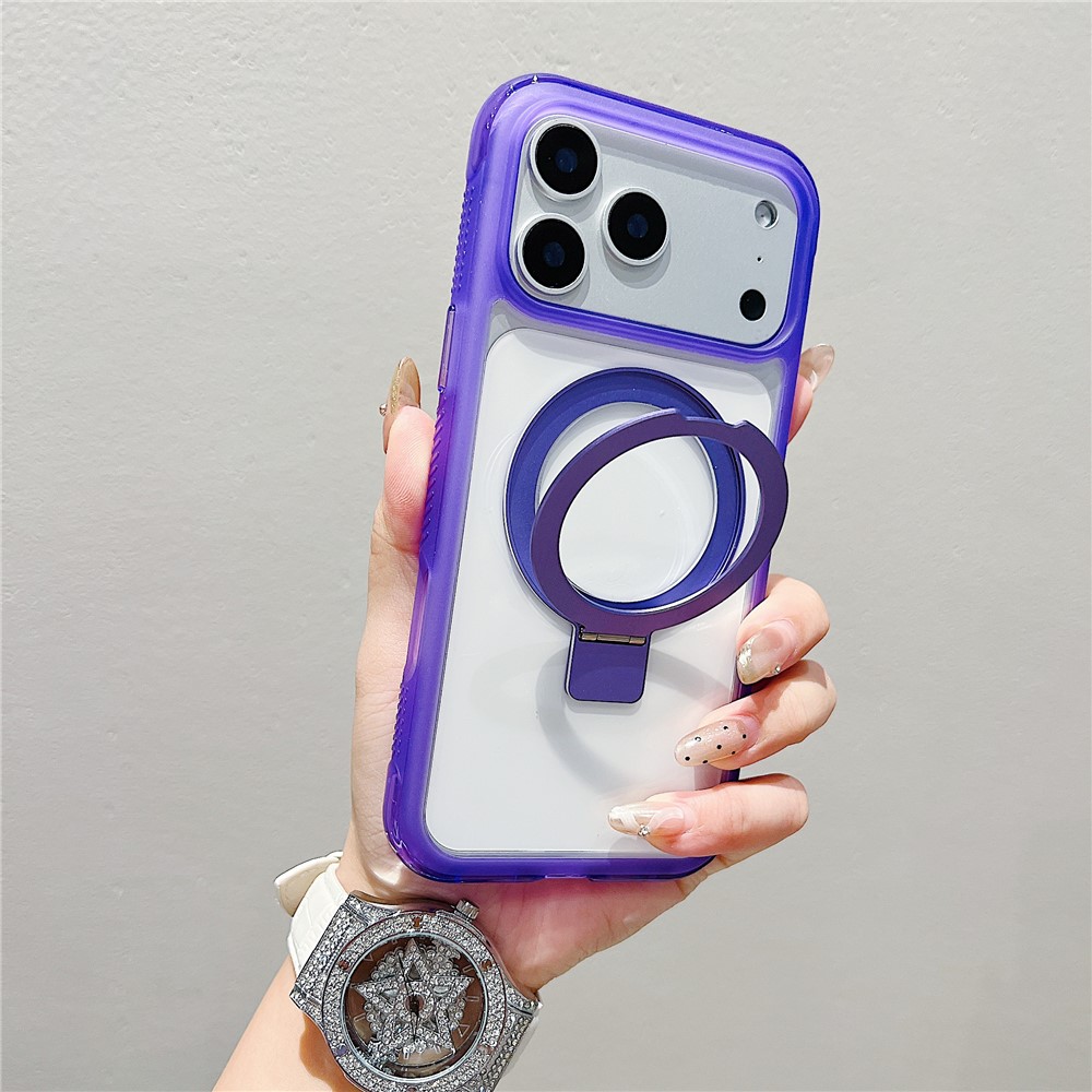 For iPhone 17 Pro Max Case Compatible with MagSafe Kickstand Clear TPU PC Phone Back Cover - Purple