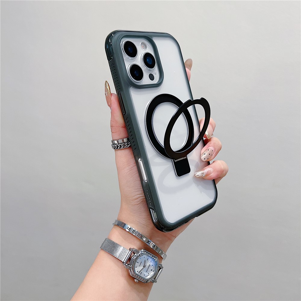 For iPhone 16 Pro Case Compatible with MagSafe Kickstand Clear TPU PC Phone Back Cover - Black