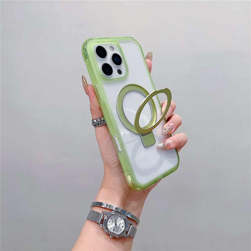 For iPhone 16 Pro Case Compatible with MagSafe Kickstand Clear TPU PC Phone Back Cover - Matcha Green