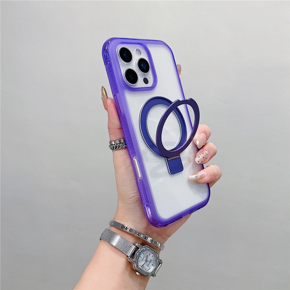 For iPhone 16 Pro Case Compatible with MagSafe Kickstand Clear TPU PC Phone Back Cover - Purple