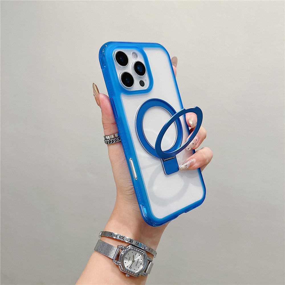 For iPhone 16 Pro Case Compatible with MagSafe Kickstand Clear TPU PC Phone Back Cover - Dark Blue