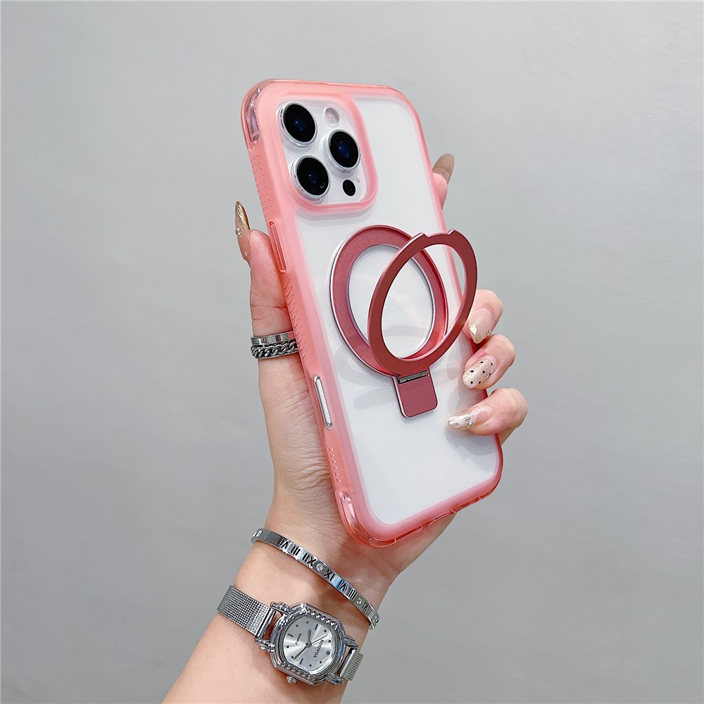 For iPhone 16 Pro Max Case Compatible with MagSafe Kickstand Clear TPU PC Phone Back Cover - Pink