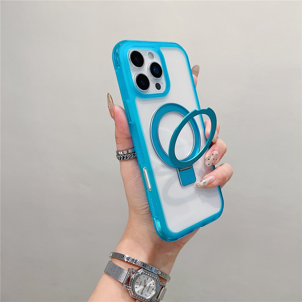 For iPhone 16 Pro Max Case Compatible with MagSafe Kickstand Clear TPU PC Phone Back Cover - Sky Blue
