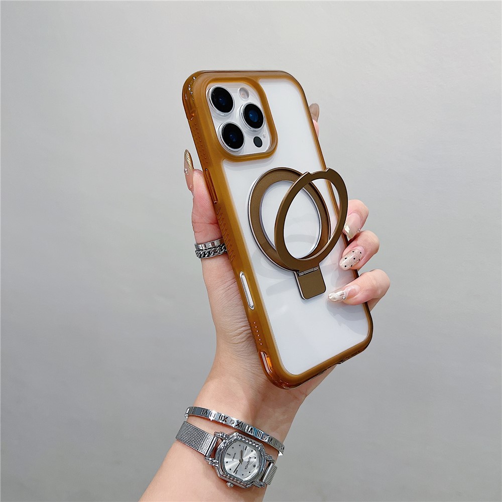 For iPhone 16 Pro Max Case Compatible with MagSafe Kickstand Clear TPU PC Phone Back Cover - Coffee