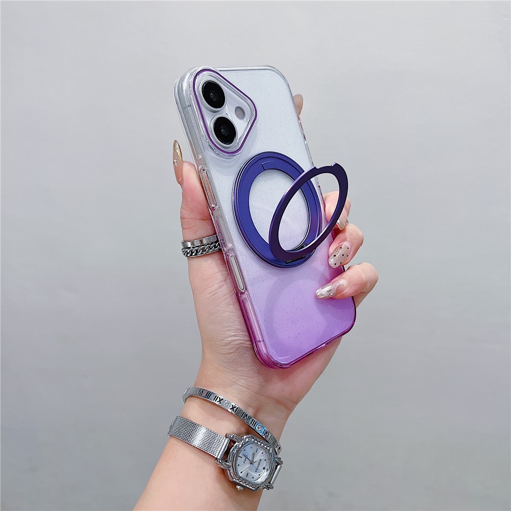 For iPhone 17 Magnetic Case 360 Rotating Ring Kickstand Gradient Clear TPU Phone Back Cover - Purple