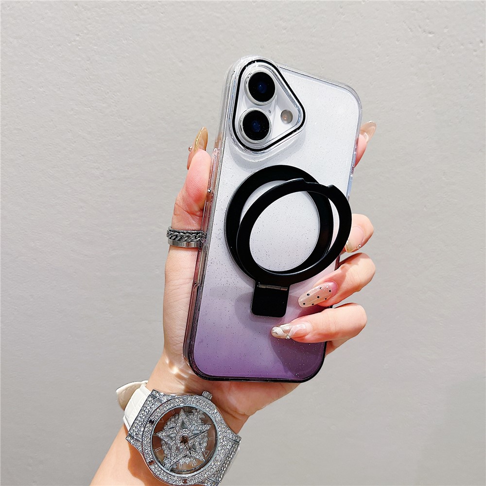 For iPhone 17 Magnetic Case Kickstand Gradient Clear TPU Phone Back Cover - Black