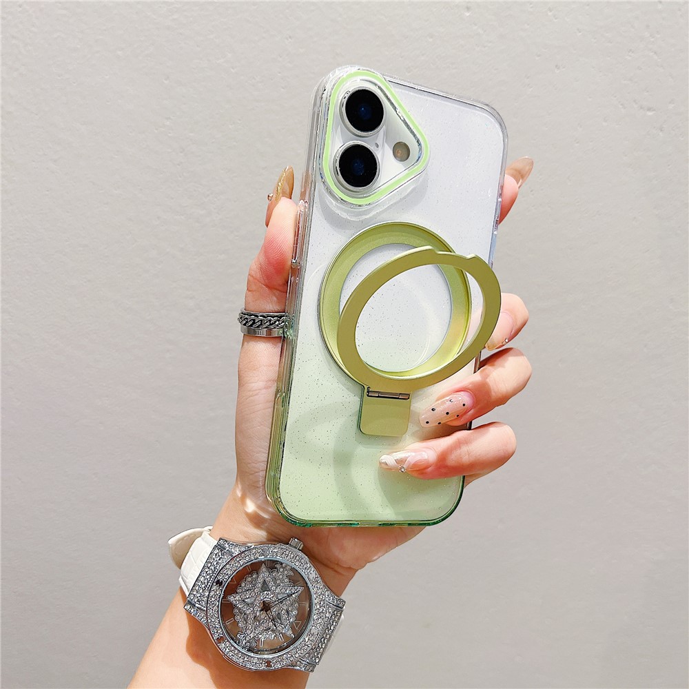 For iPhone 17 Magnetic Case Kickstand Gradient Clear TPU Phone Back Cover - Green