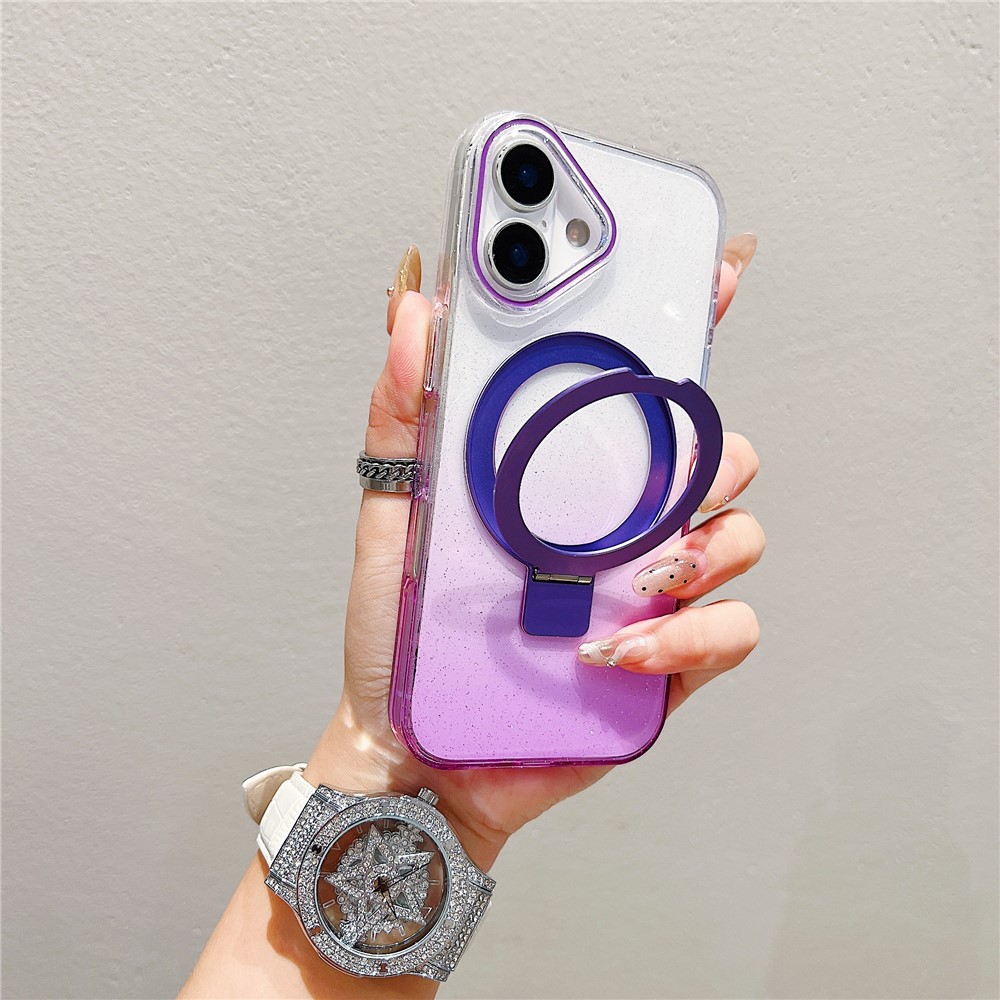 For iPhone 17 Magnetic Case Kickstand Gradient Clear TPU Phone Back Cover - Purple