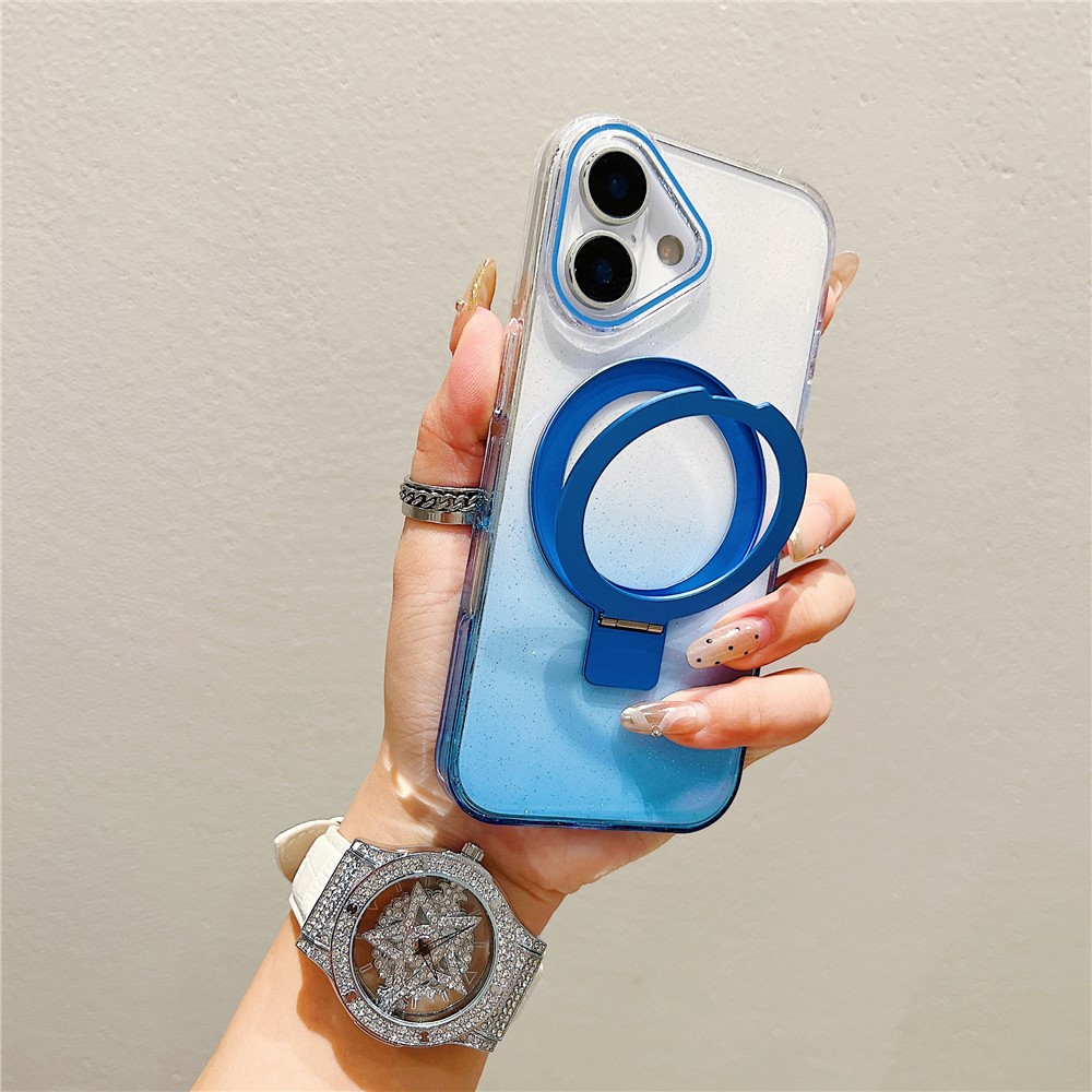 For iPhone 17 Magnetic Case Kickstand Gradient Clear TPU Phone Back Cover - Blue