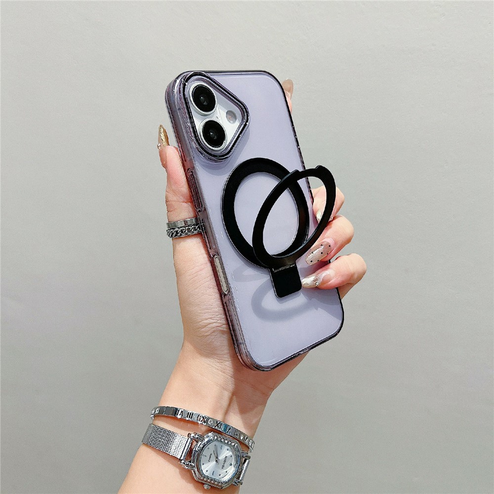 For iPhone 17 Magnetic Case Kickstand Clear TPU Phone Back Cover - Black