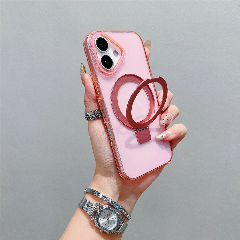 For iPhone 17 Magnetic Case Kickstand Clear TPU Phone Back Cover - Pink