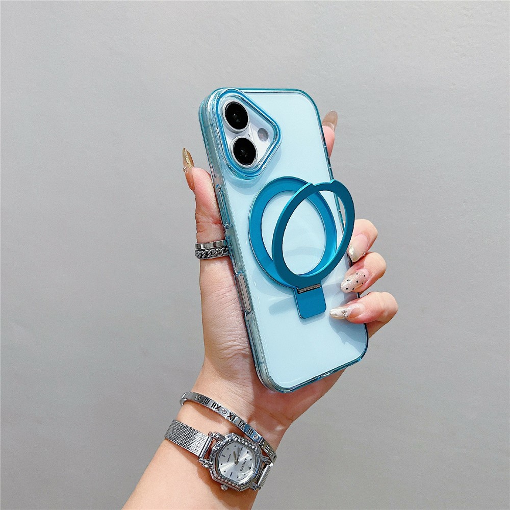For iPhone 17 Magnetic Case Kickstand Clear TPU Phone Back Cover - Blue