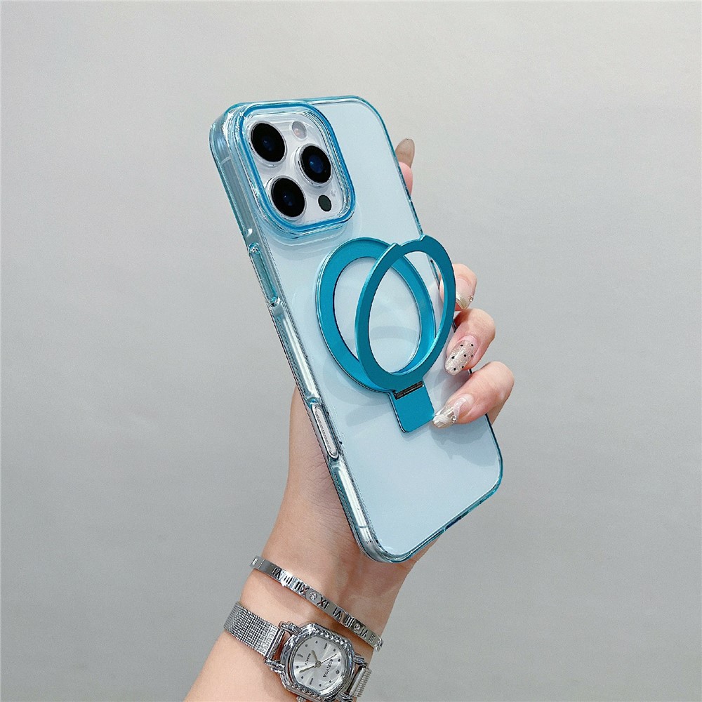 For iPhone 16 Pro Max Magnetic Case Kickstand Clear TPU Phone Back Cover - Blue