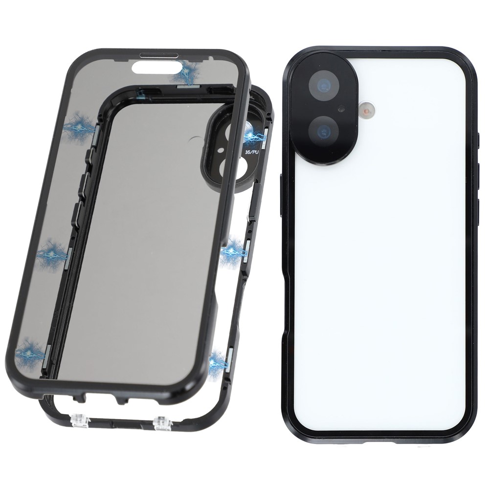 For iPhone 17 Case Anti-Spy Double-Sided Tempered Glass + Magnetic Metal Frame Phone Cover - Black