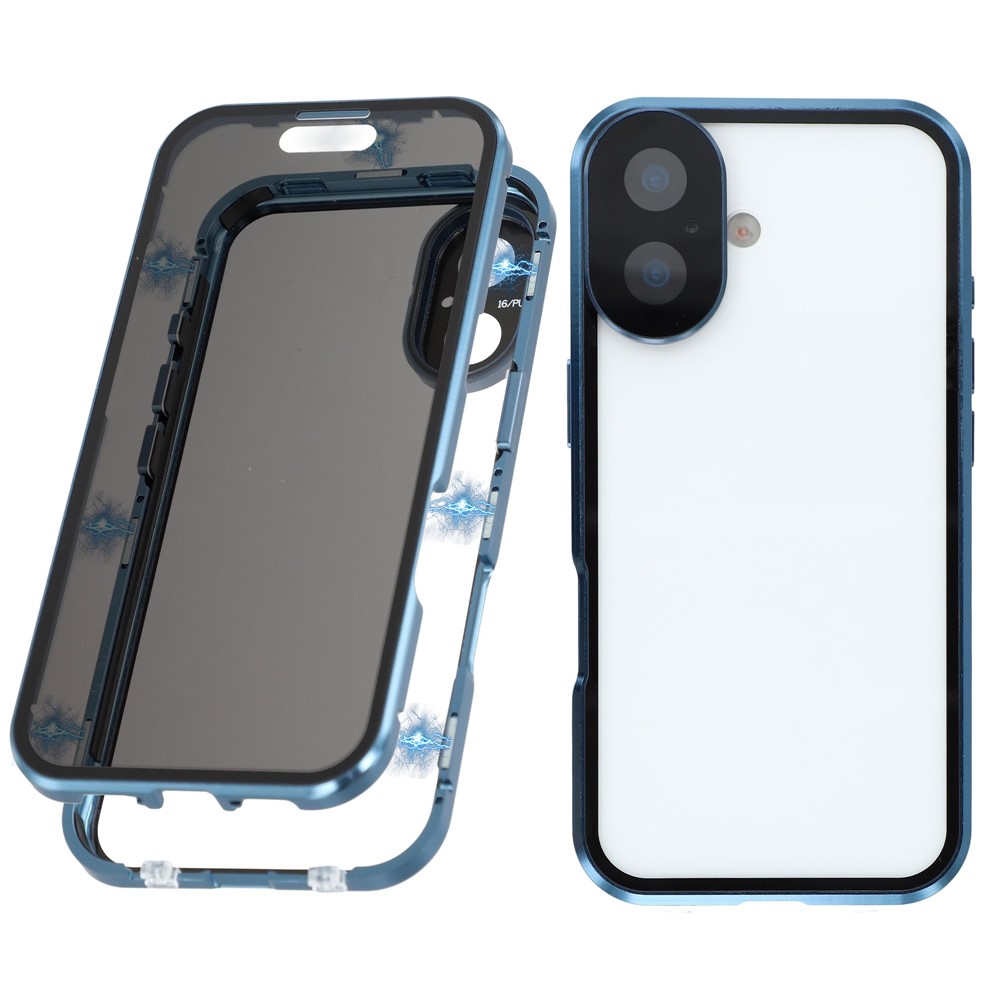 For iPhone 17 Case Anti-Spy Double-Sided Tempered Glass + Magnetic Metal Frame Phone Cover - Blue