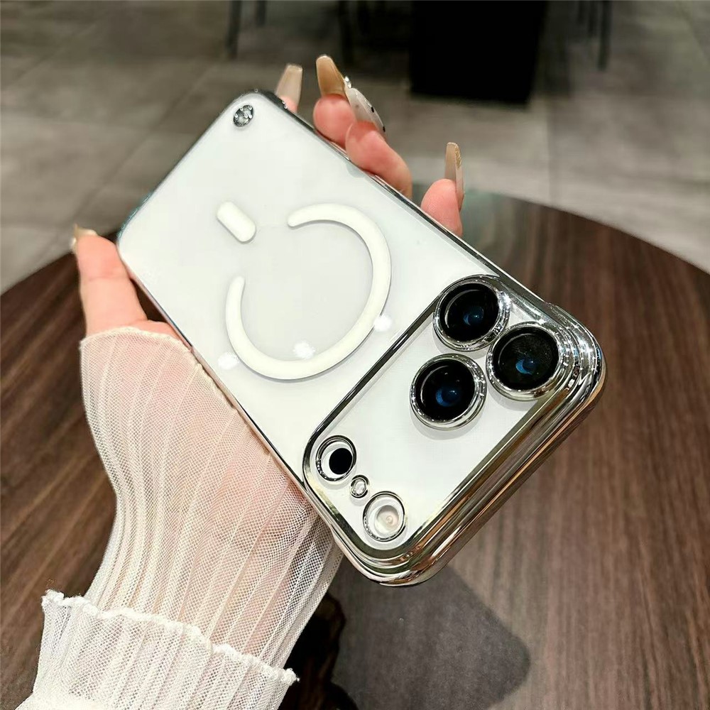 For iPhone 17 Pro Electroplating Frameless Case Compatible with MagSafe TPU Shockproof Phone Cover - Silver