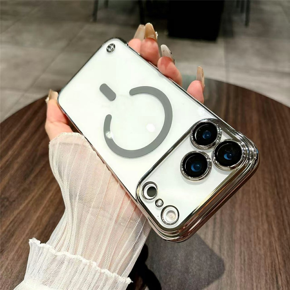 For iPhone 17 Pro Max Electroplating Frameless Case Compatible with MagSafe TPU Shockproof Phone Cover - Titanium Grey
