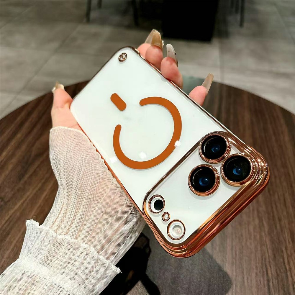 For iPhone 17 Pro Max Electroplating Frameless Case Compatible with MagSafe TPU Shockproof Phone Cover - Orange