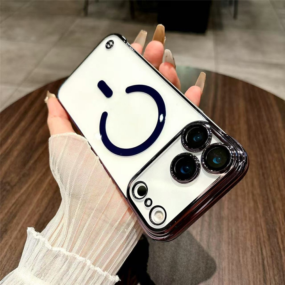 For iPhone 17 Pro Max Electroplating Frameless Case Compatible with MagSafe TPU Shockproof Phone Cover - Dark Purple