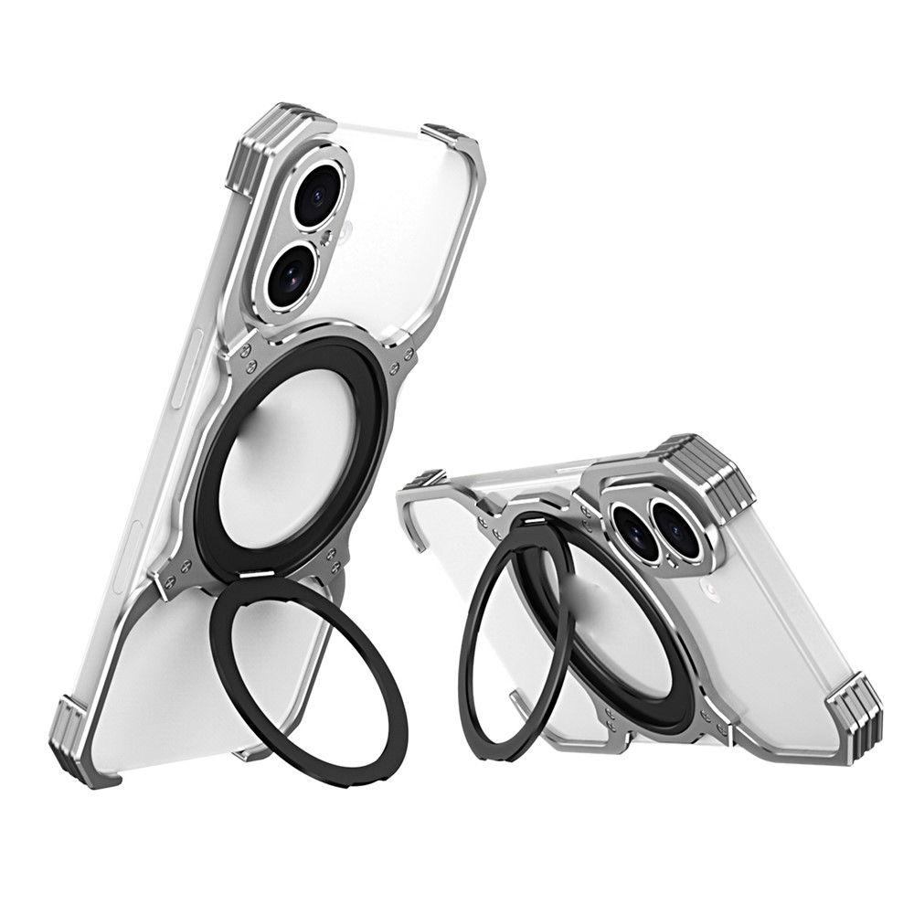 For iPhone 17 Case Kickstand Metal Bumper Magnetic Phone Cover - Silver / Silver