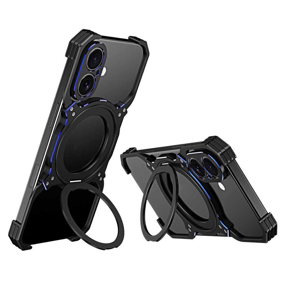 For iPhone 17 Case Kickstand Metal Bumper Magnetic Phone Cover - Black / Blue