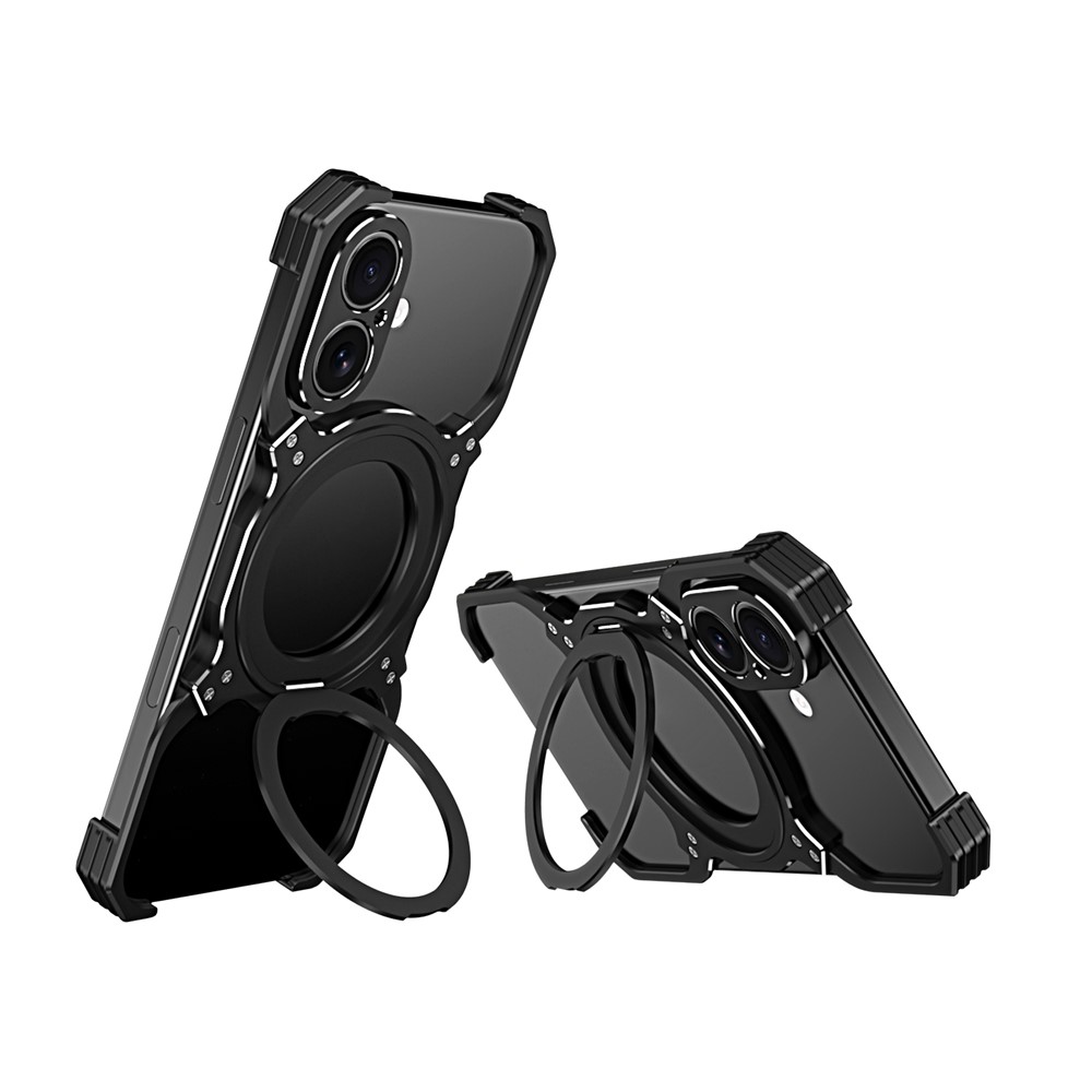 For iPhone 17 Case Kickstand Metal Bumper Magnetic Phone Cover - Black / Silver