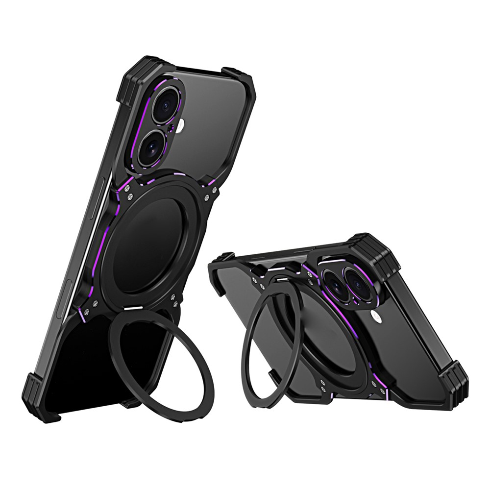 For iPhone 17 Case Kickstand Metal Bumper Magnetic Phone Cover - Black / Purple