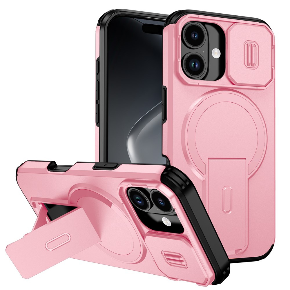 For iPhone 17 Case Kickstand Camera Slider PC + TPU Phone Cover Compatible with MagSafe - Pink
